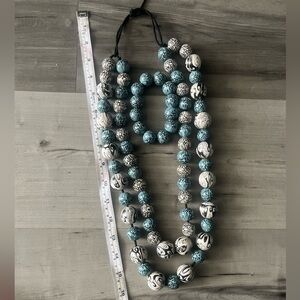 Blue and White Chunky Statement Necklace and Bracelet Matching Set